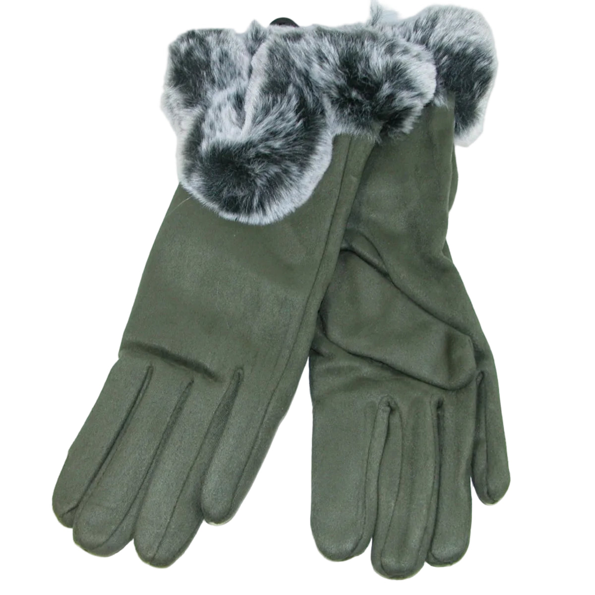 Sueded Gloves with Fur Cuff GF3866 Green