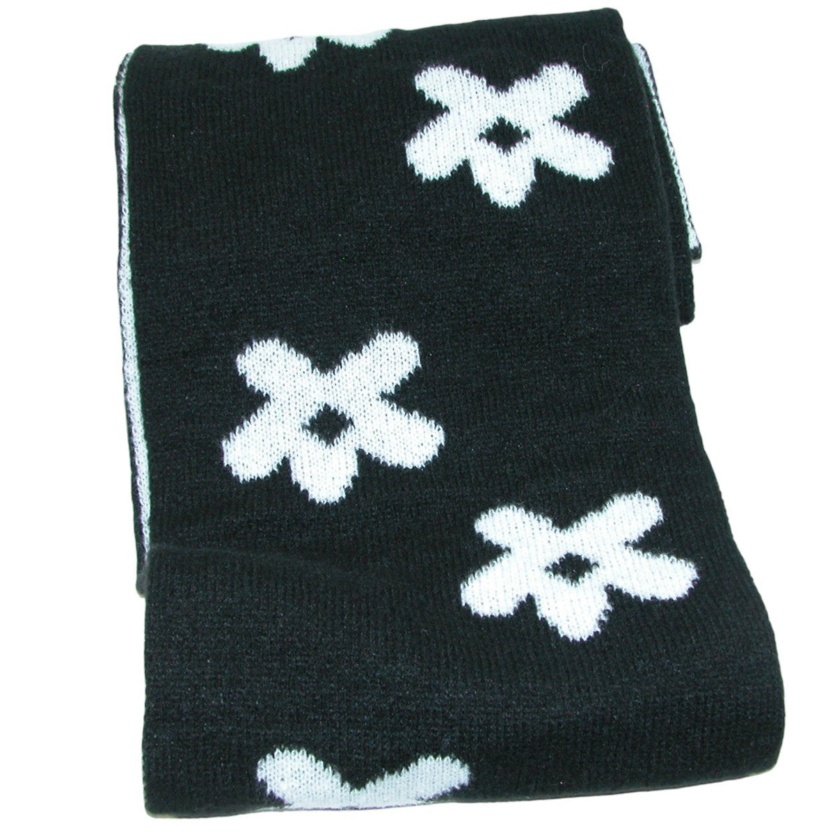 Knit Scarf Flower GF3975 Black with White