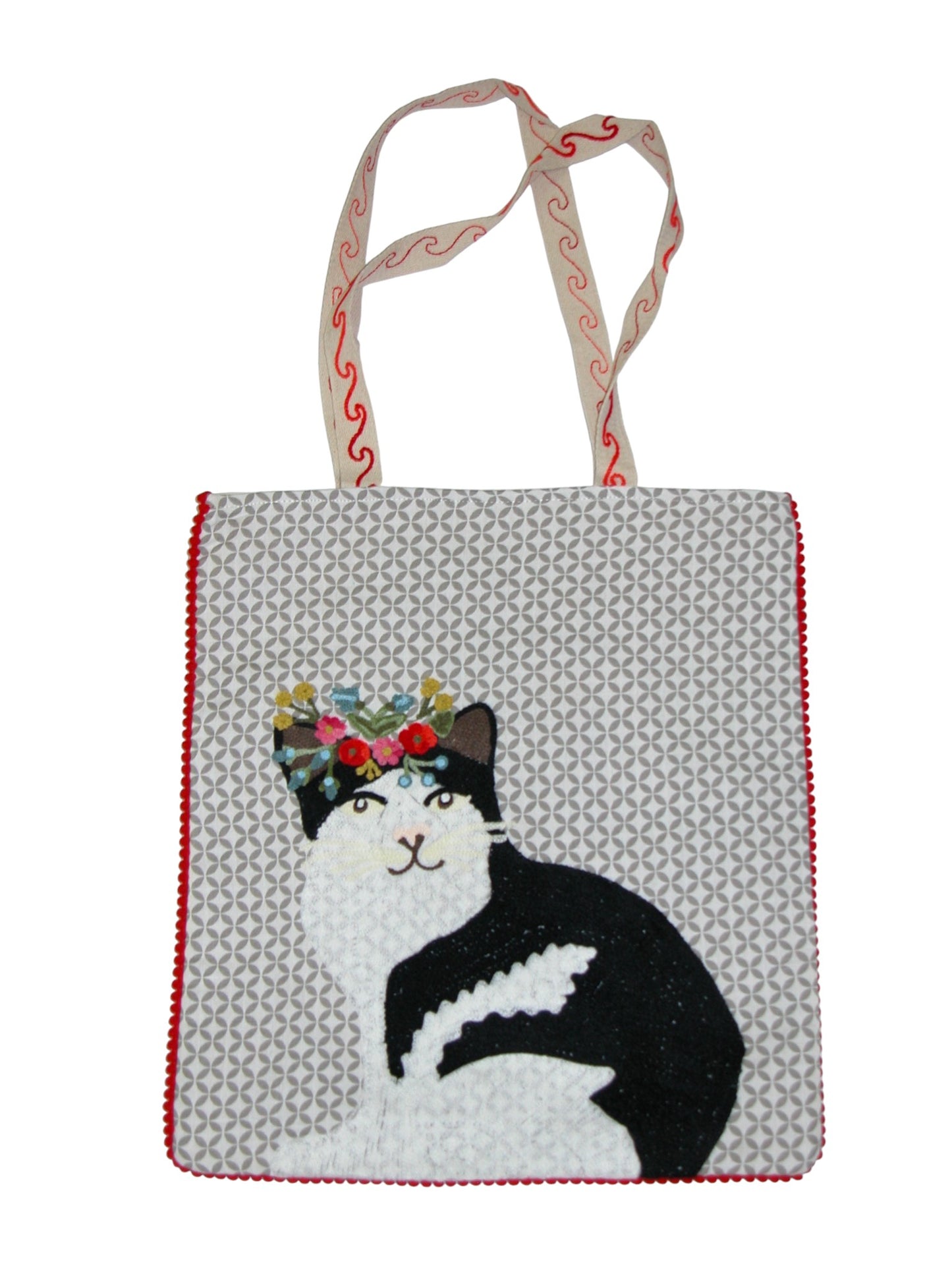 Embroidered Tote (GF4673) Black and White Cat