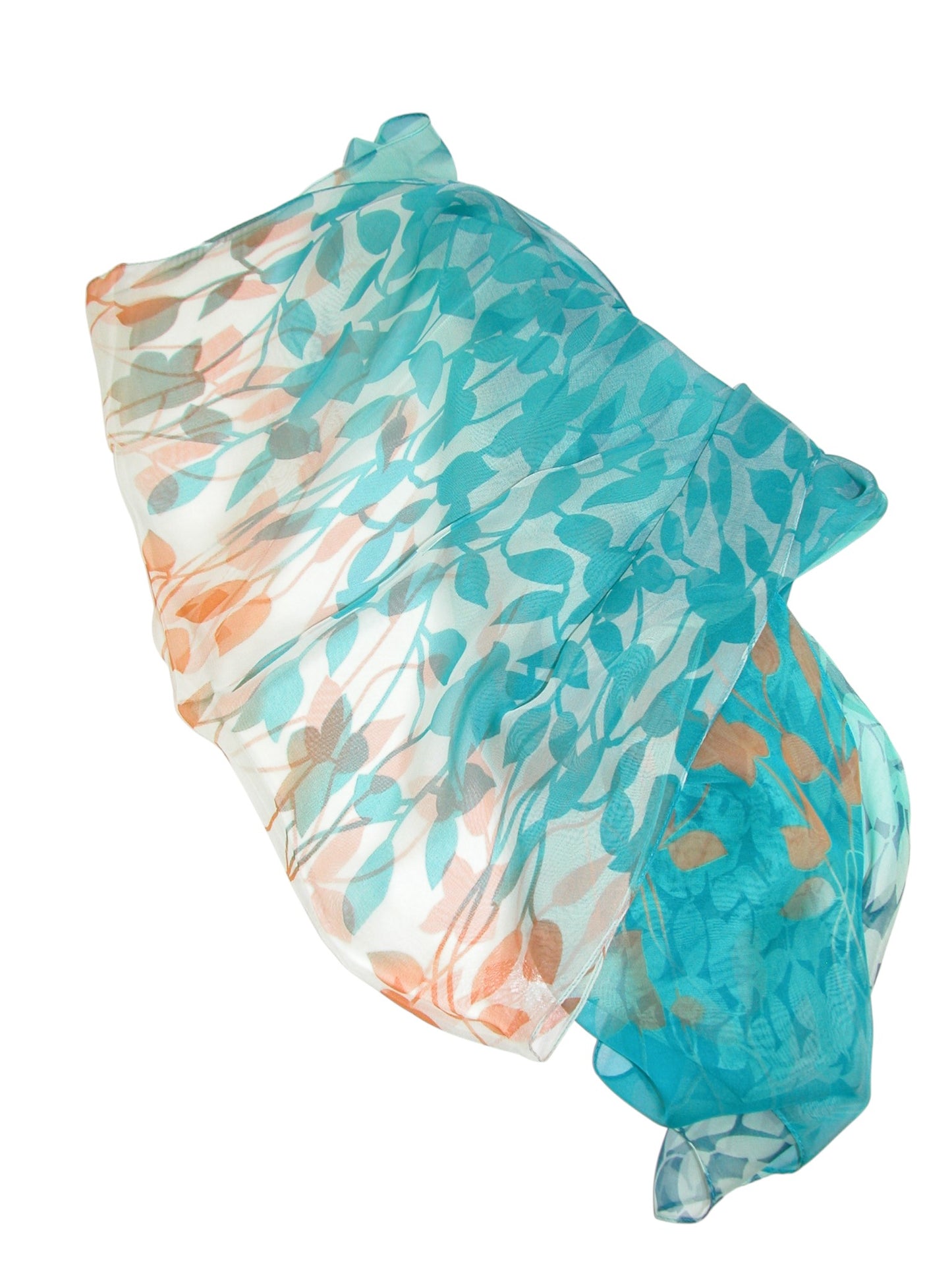 Rayon Ombre Turquoise Rust Leaf Scarf (GF4708)