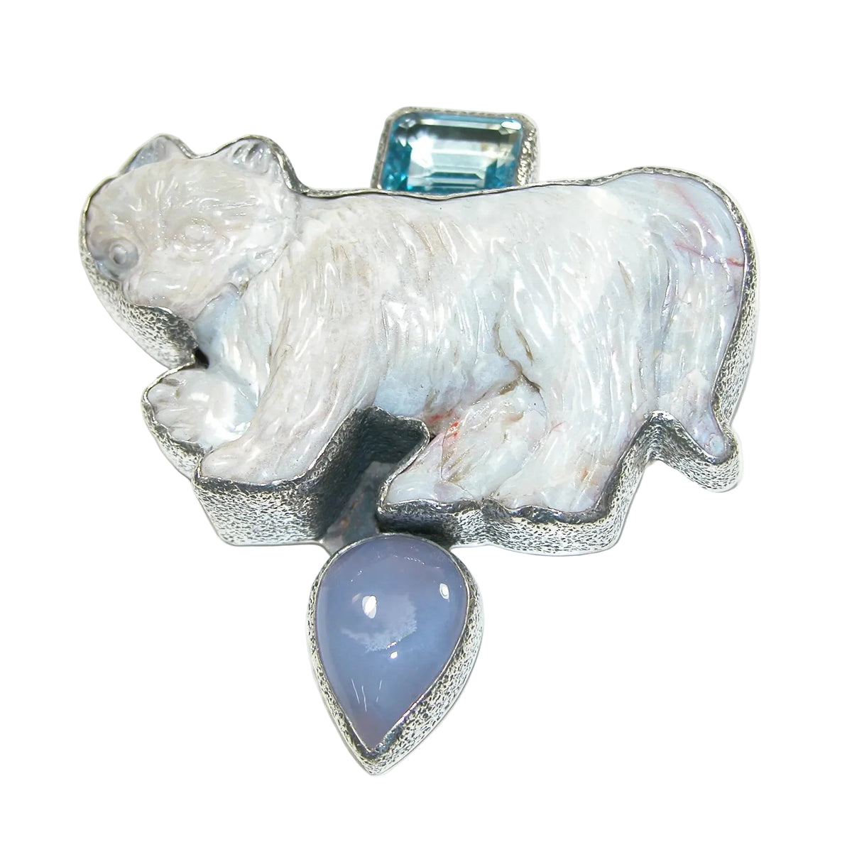 34515 Blue Topaz Opal Car Sterling Silver Pin Pendant
