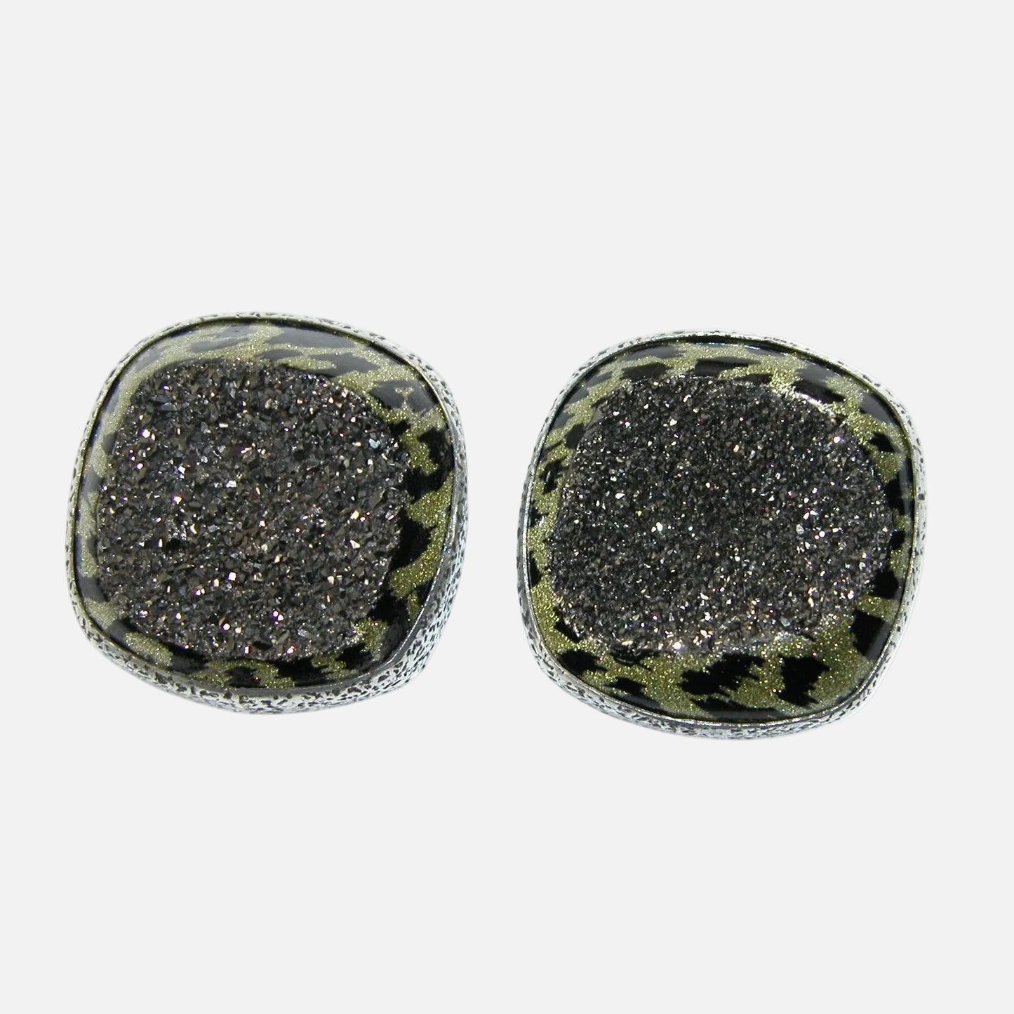 34450 Animal Print Enameled Druzy Sterling Silver Earrings