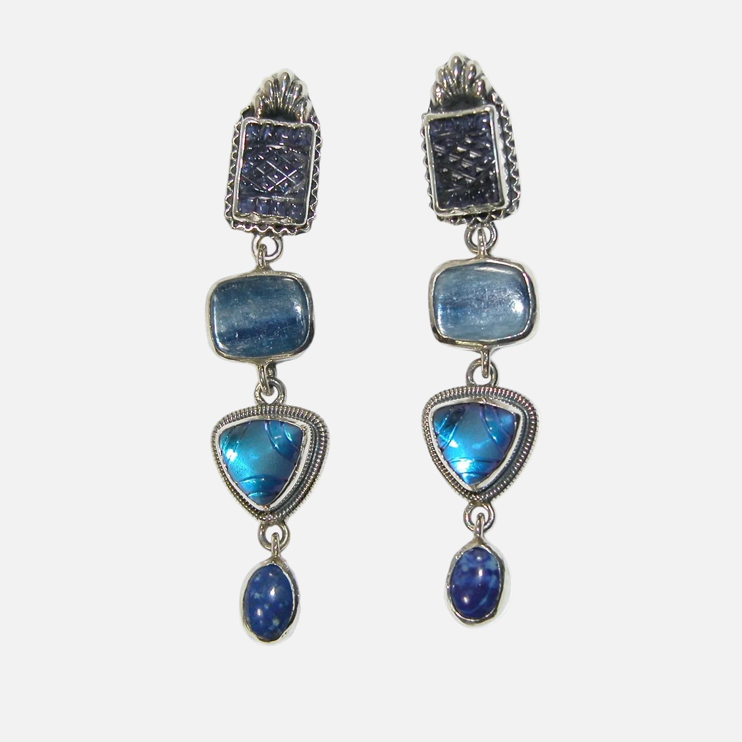 34466 Lapis Kyanite Quartz Iolite Sterling Silver Earrings