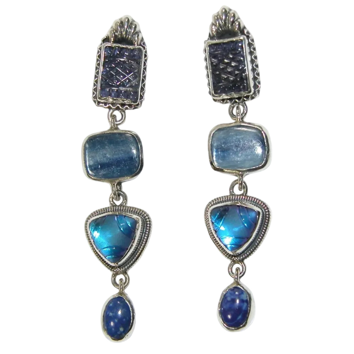 34466 Lapis Kyanite Quartz Iolite Sterling Silver Earrings