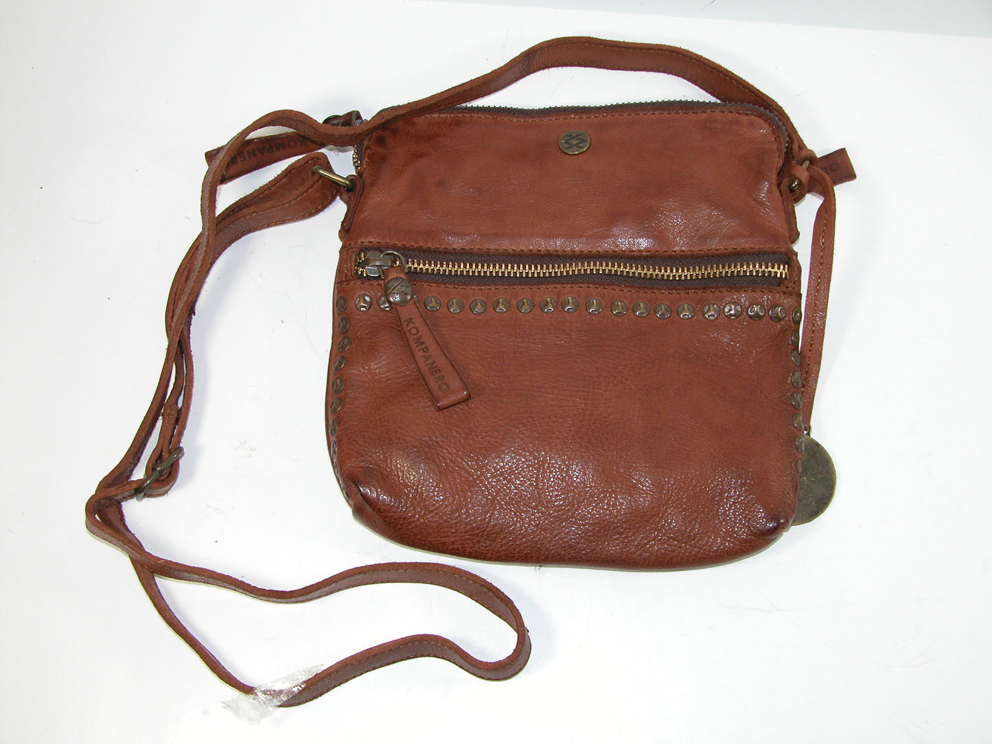 Cognac Leather Studded Crossbody Handbag GF4029