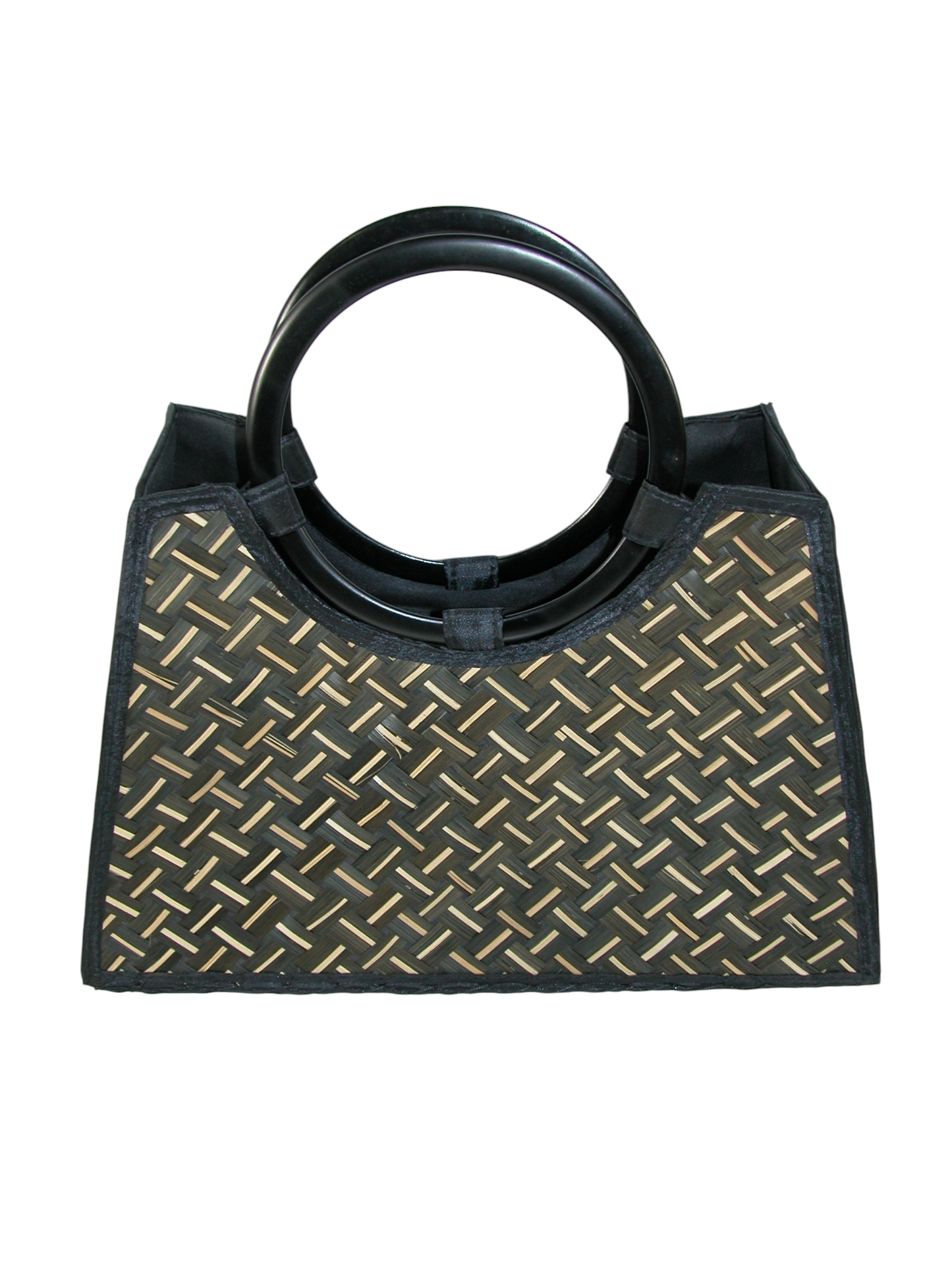Woven Black and Beige Loop Handle Handbag GF4723