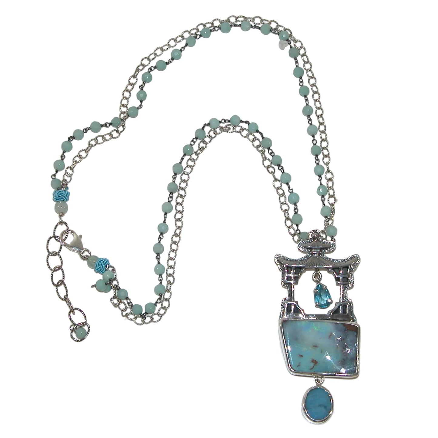 40101B Pagoda Opal Blue Topaz Sterling Silver Necklace