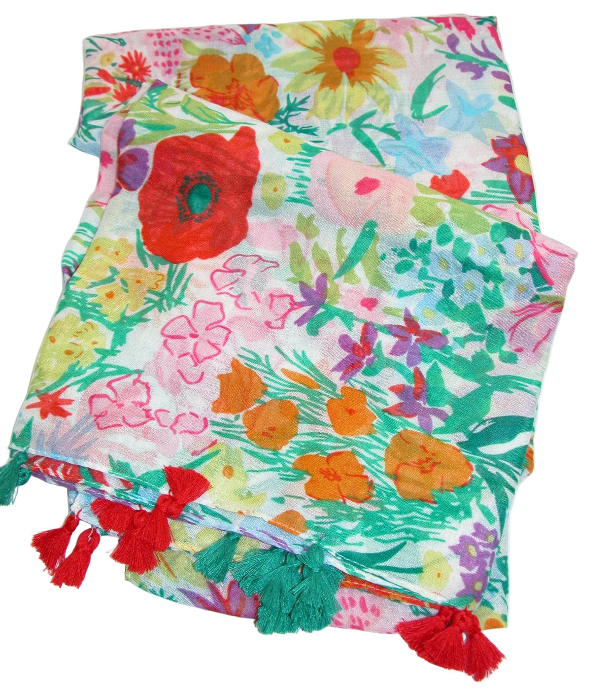 Cotton Scarf With Tassels GF3956 Floral
