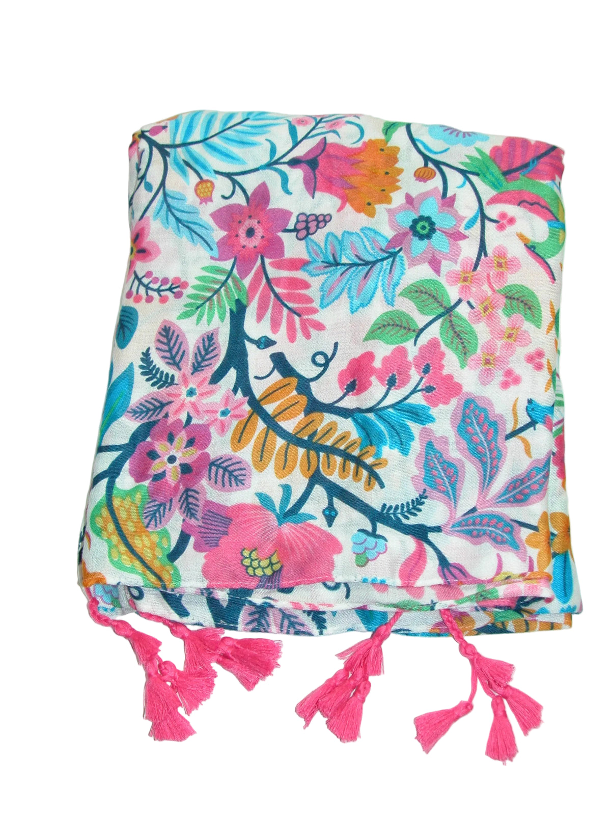Floral Scarf Shawl, Pink Tassels GF4128
