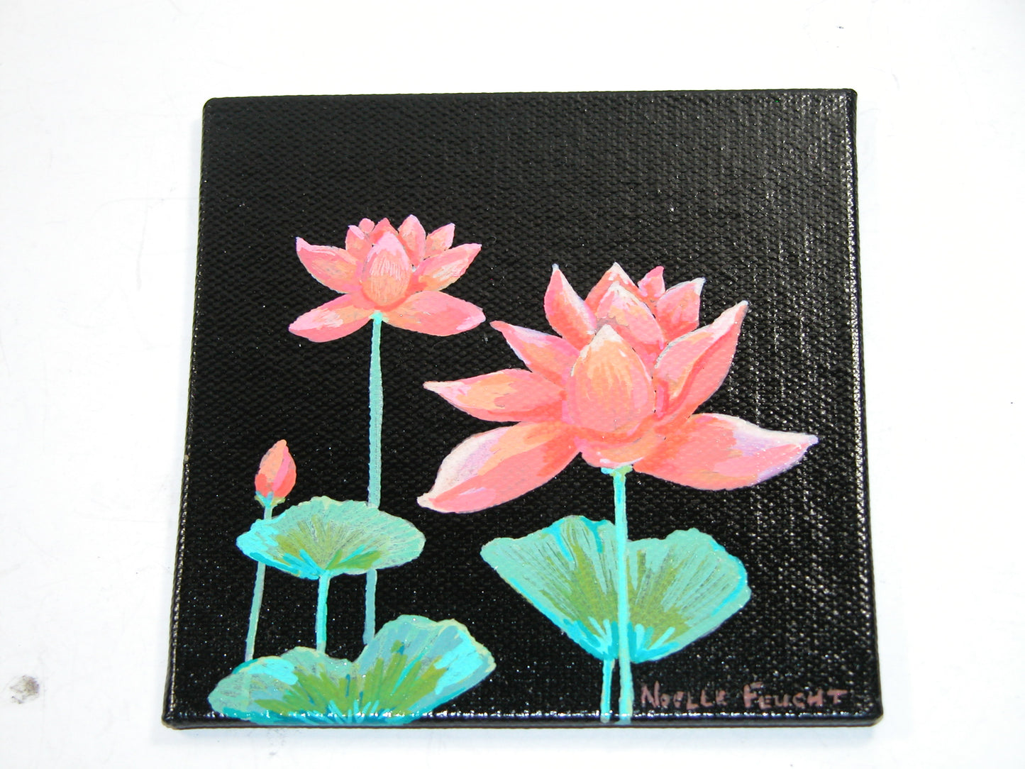 Original Acrylic Art By Noelle 4" X 4" Lotus Flower ART216