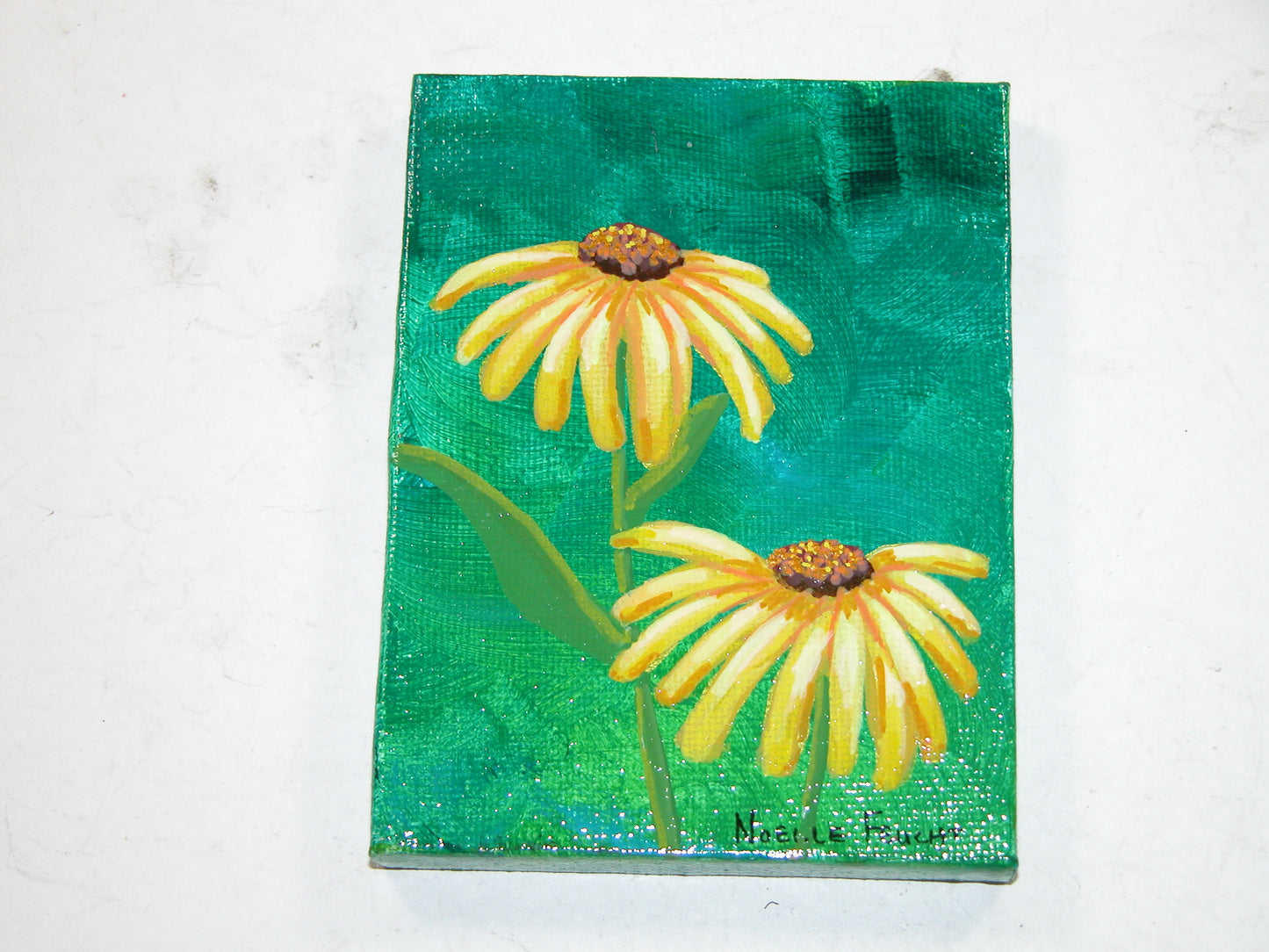 Original Acrylic Art By Noelle 3" X 4" Yellow Daisy ART223
