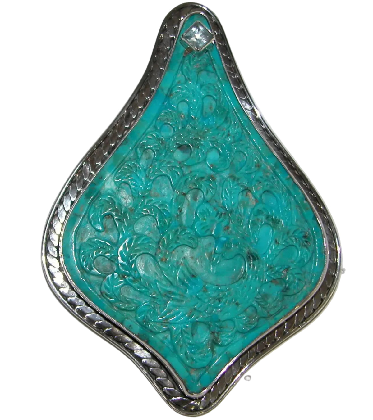 33180 Carved Turquoise, Blue Topaz, Sterling Silver Pin / Pendant