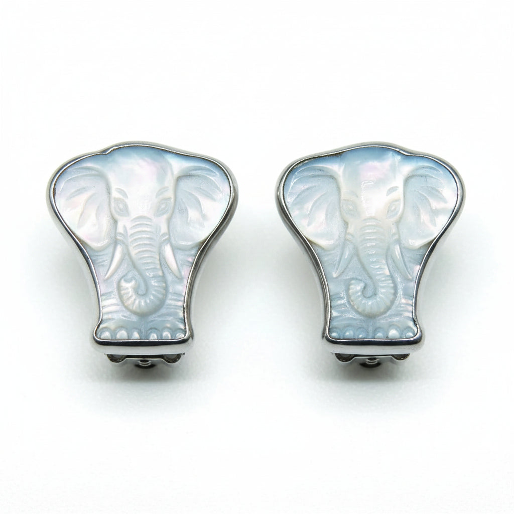 40129 Mother of Pearl Sterling Silver Elephant Earrings