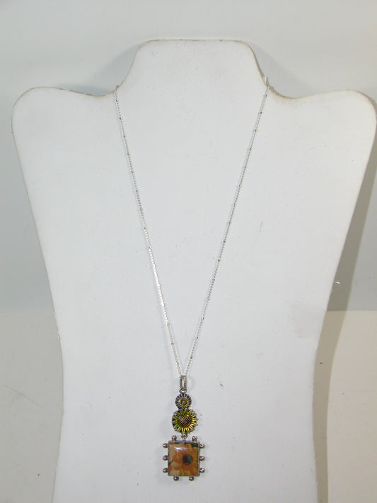 30264A Hand Made Tile Sunflower Hand Enameling Necklace