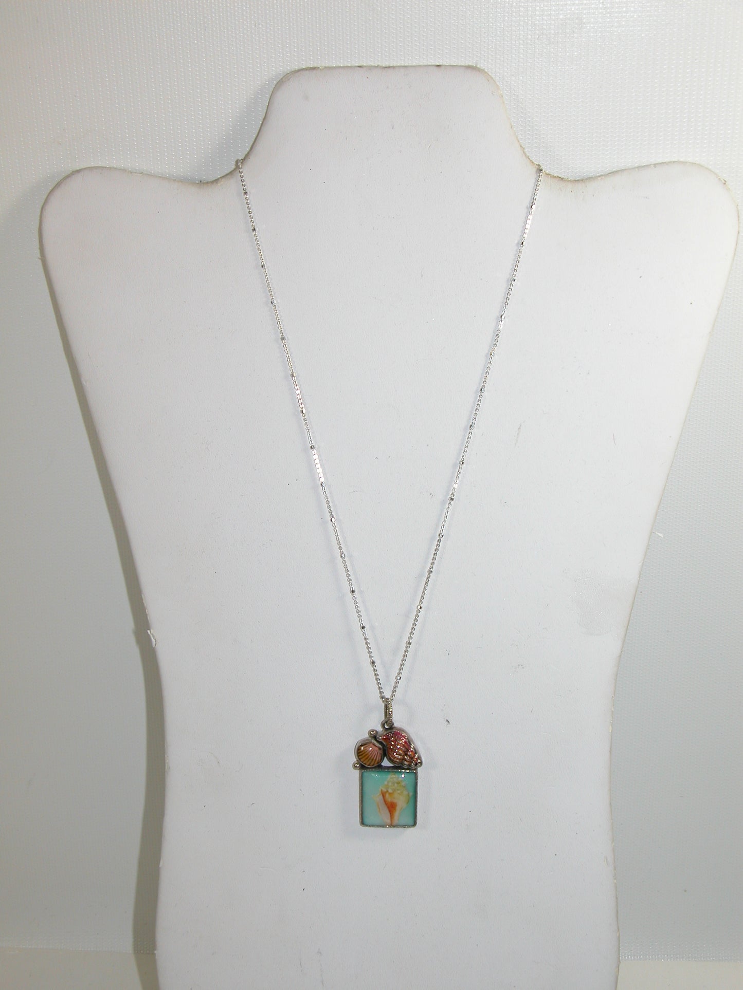 30724 Seashell Hand Enameling Hand Made Tile Sterling Silver Necklace