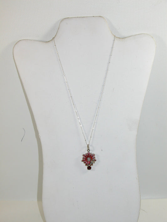 31154 Garnet, Hand Enameling Sterling Silver Necklace