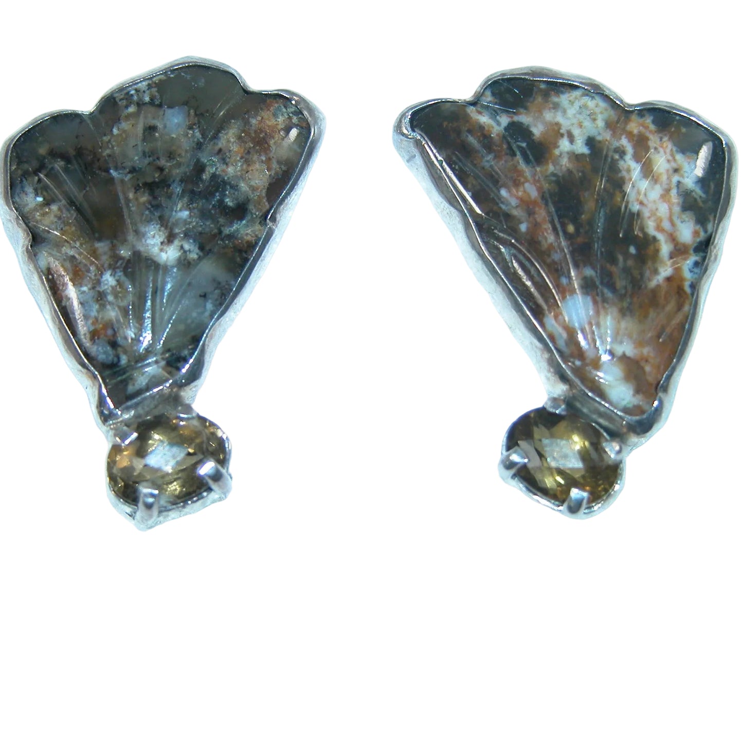 34435A Dendritic Agate, Cognac Topaz Sterling Silver Earrings