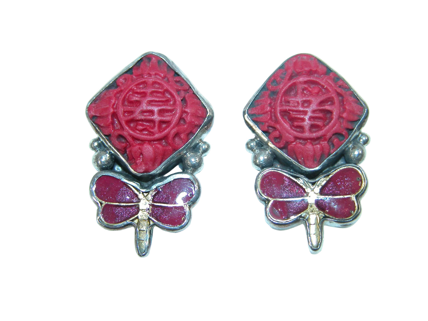 40180 Cinnabar and Enamel Sterling Silver Earrings