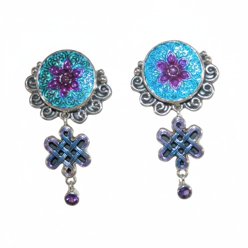 33108 Hand Enameling, Amethyst Sterling Silver Earrings