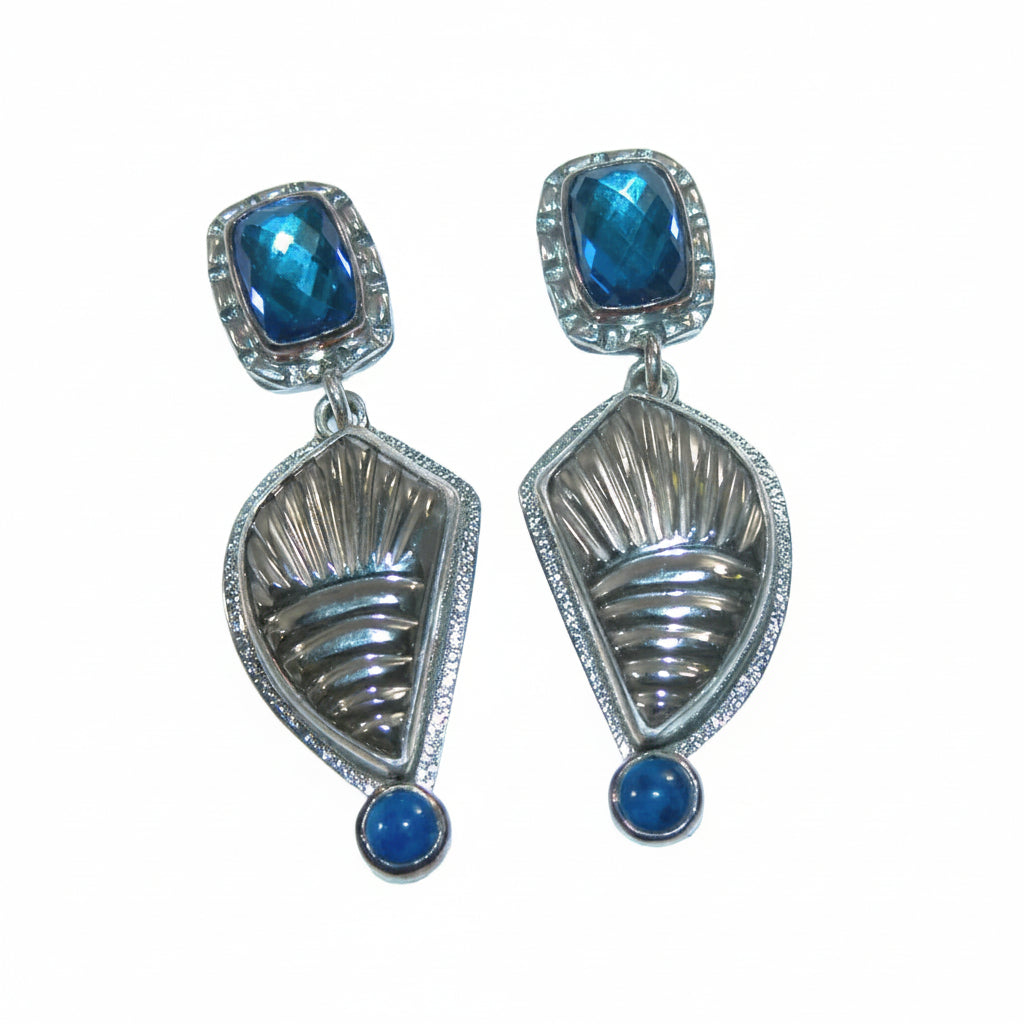 29273B Lapis, Celestial Quartz, Hand Carved Quartz Crystal Sterling Silver Earrings