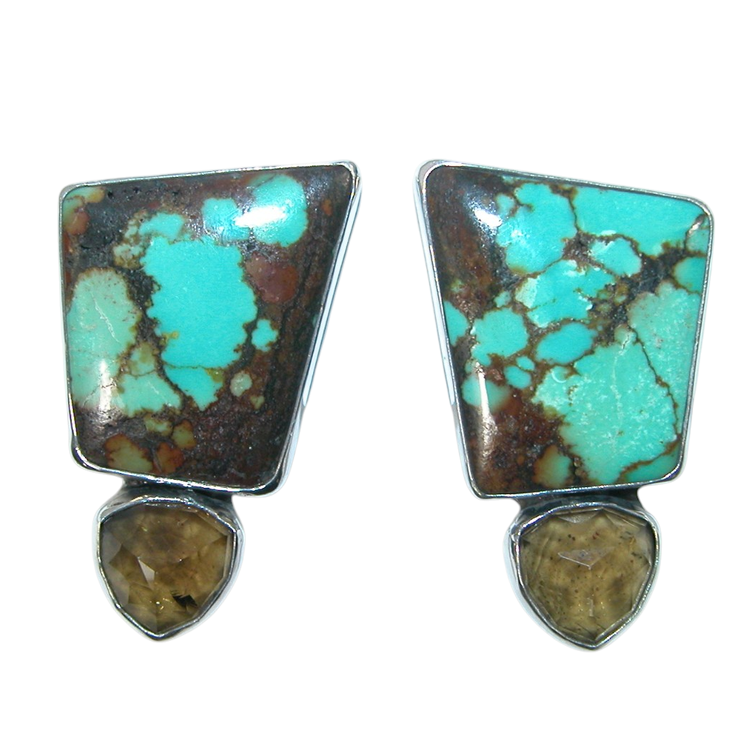 40157 Natural Turquoise Cognac Topaz Sterling Silver Earring