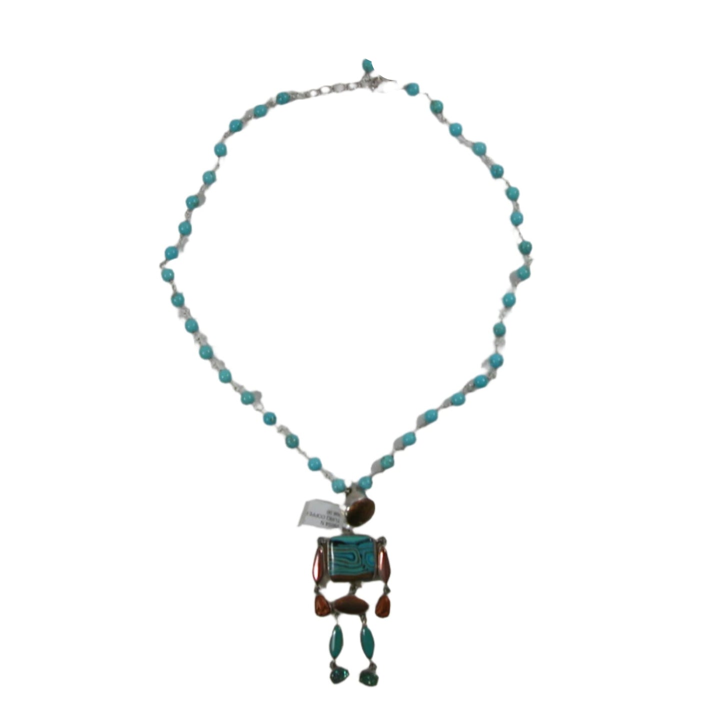 29254 Turquoise Copper Man Beaded Sterling Silver Necklace