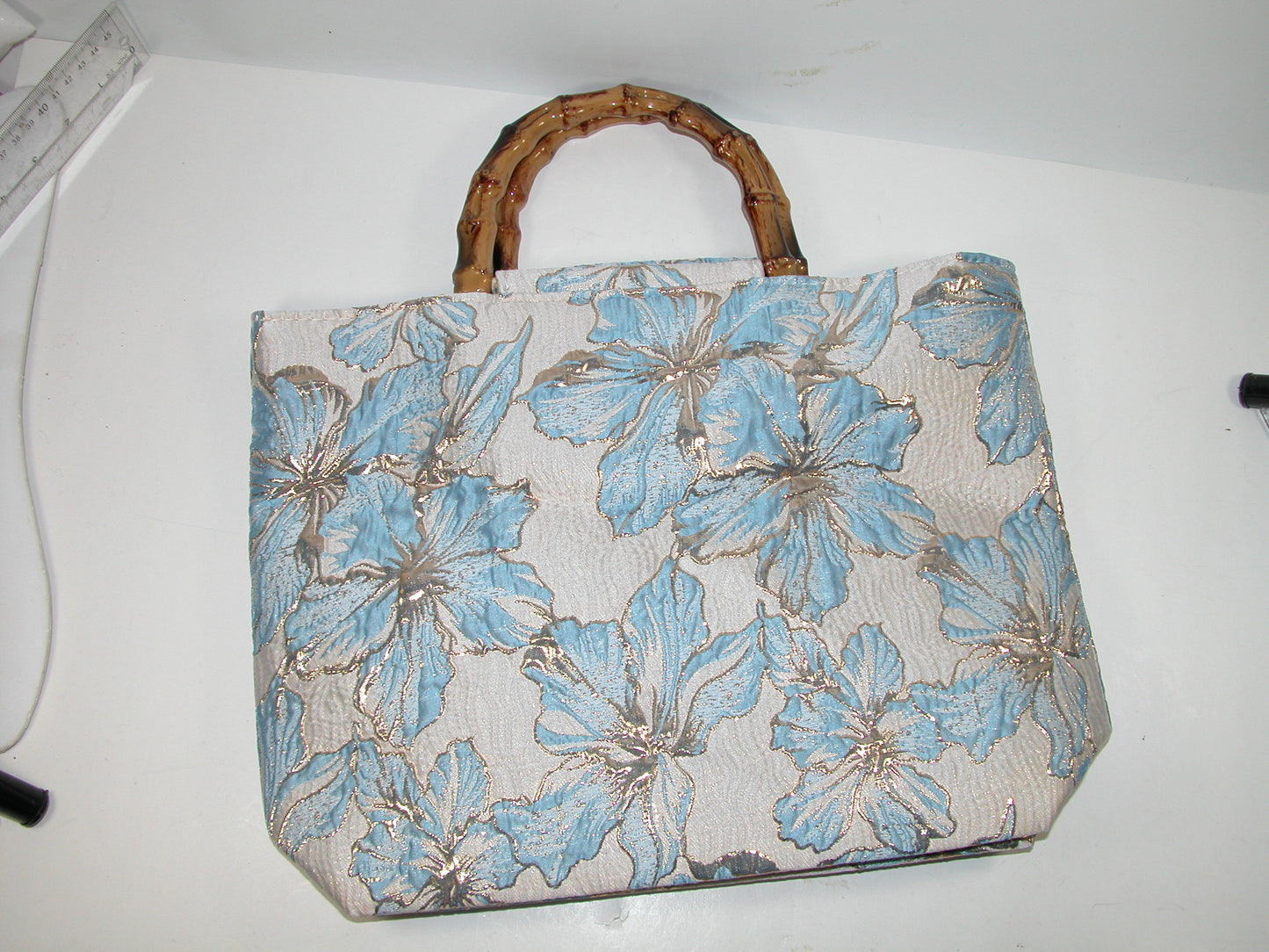 Blue Floral Bamboo Handle Purse GF2092