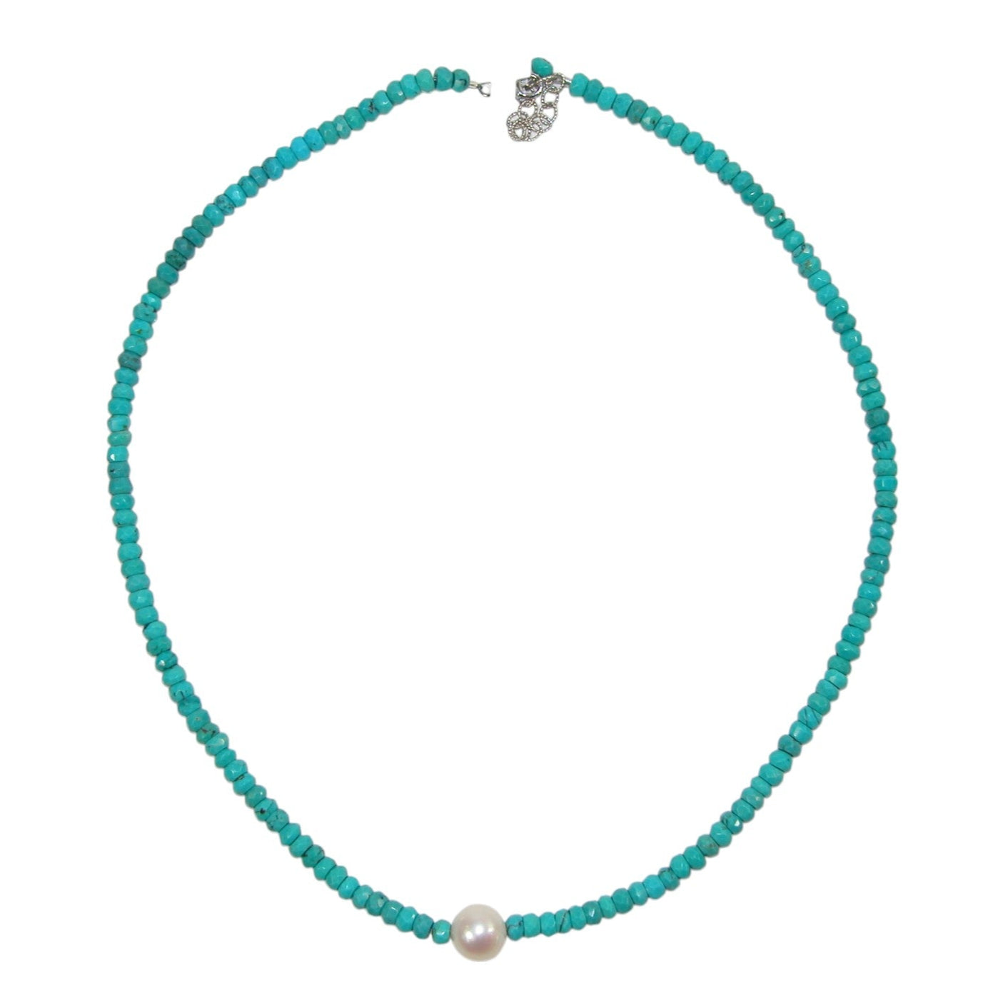 Turquoise Beaded Pearl Sterling Silver Necklace