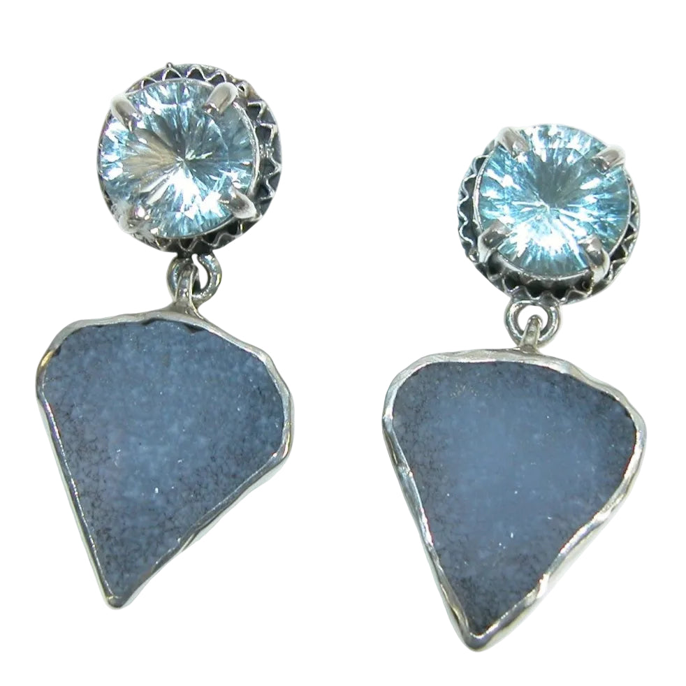 34153 Blue Topaz, Chalcedony Sterling Silver Earrings