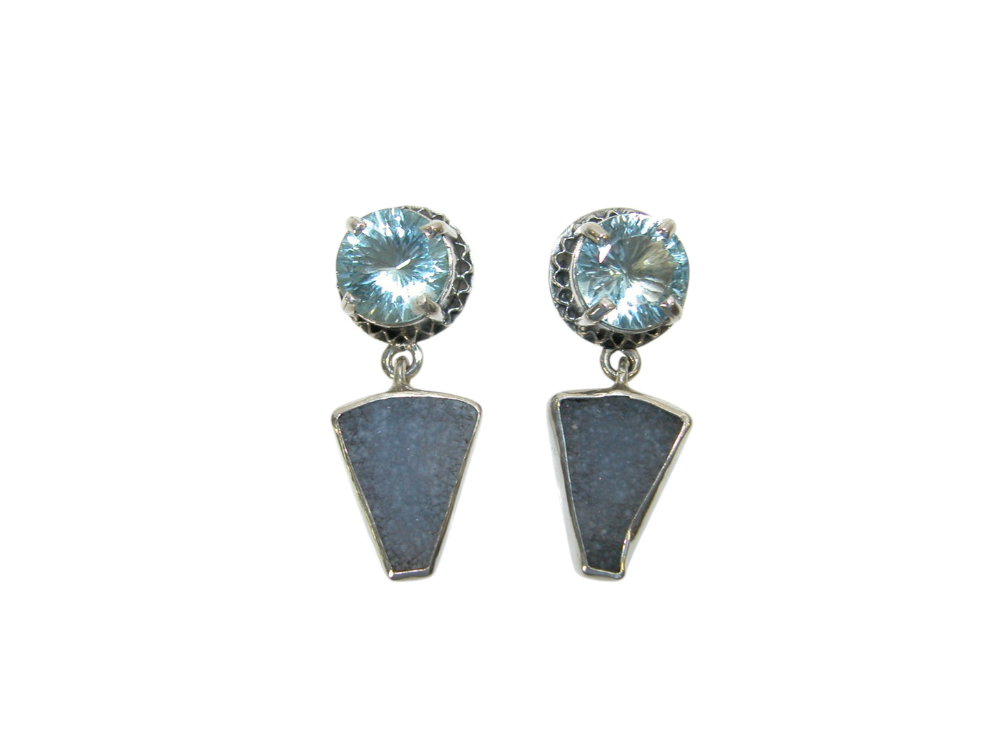 34153A Blue Topaz, Chalcedony Sterling Silver Earrings
