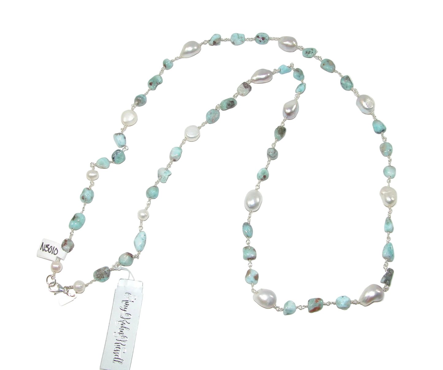 N3010L Pearl Larimar Necklace