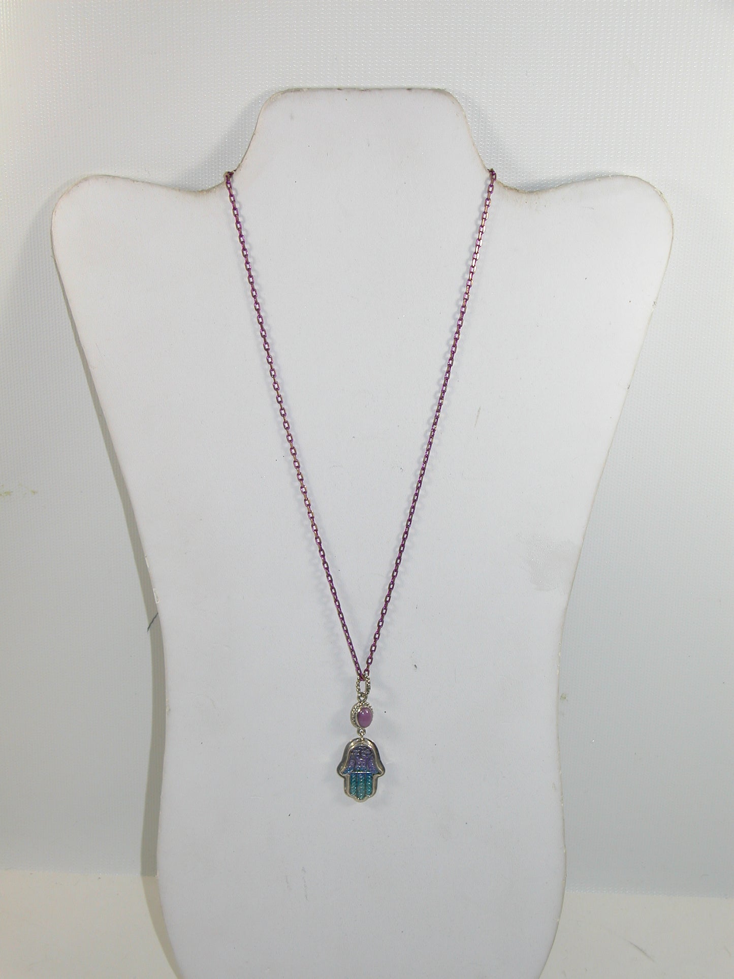 32982 Hand Enameling Hamsa, Phosphosiderite Sterling Silver Necklace