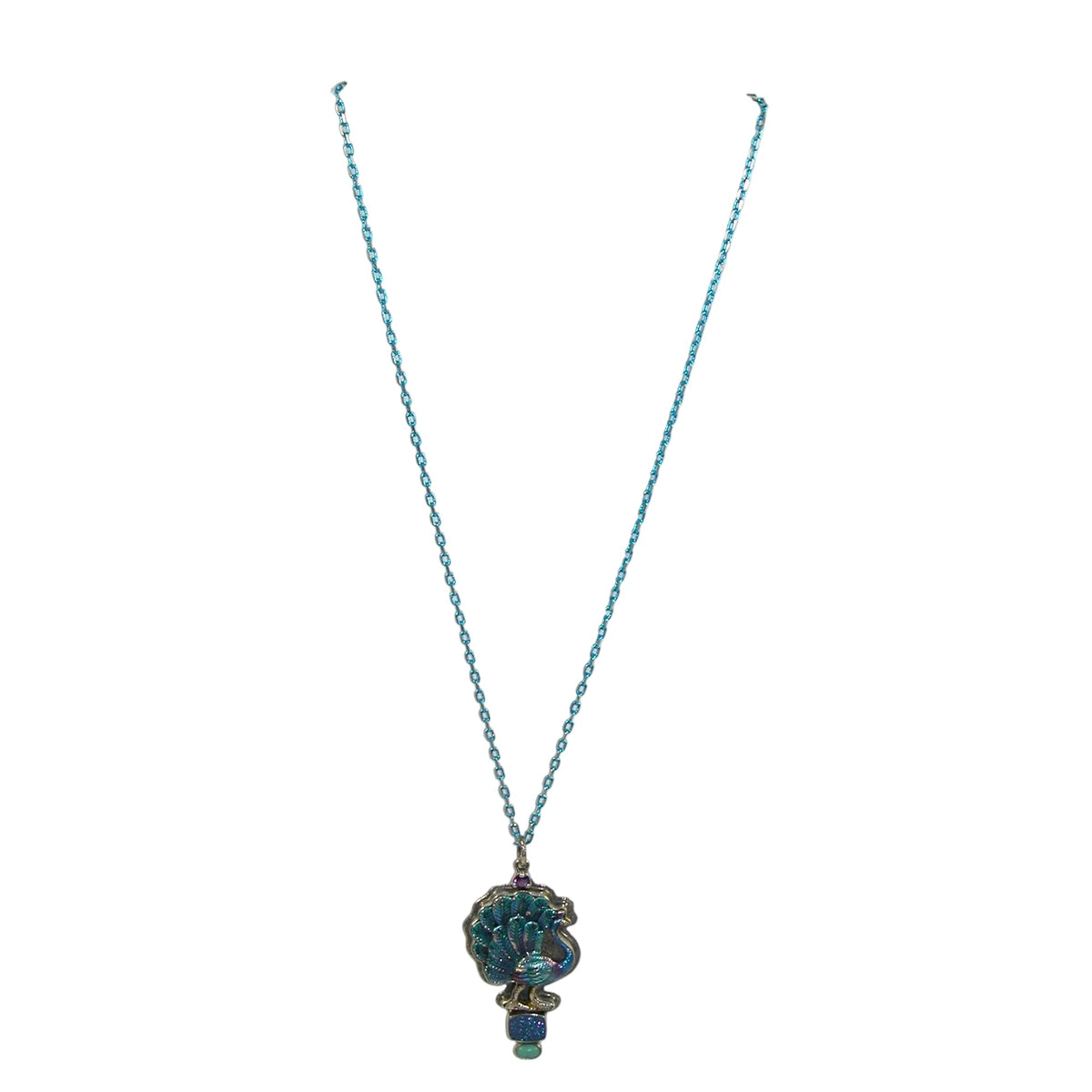 32989 Hand Enamel Peacock, Amethyst Sterling Silver Necklace