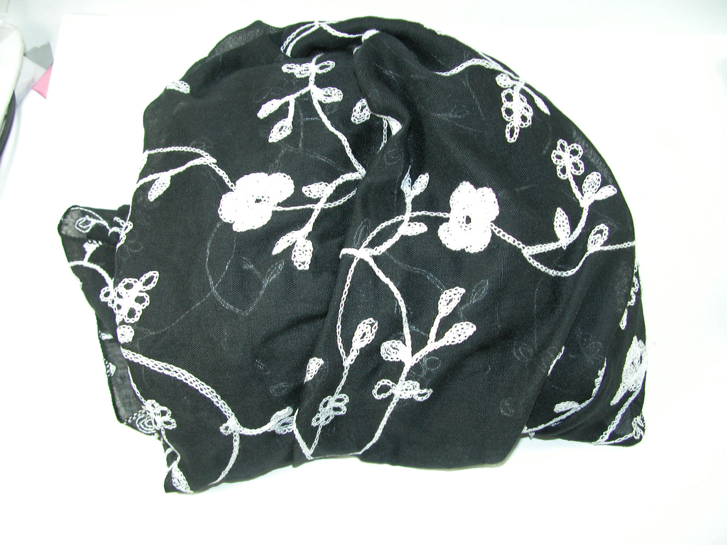Black and White Embroidered Shawl Scarf GF3274