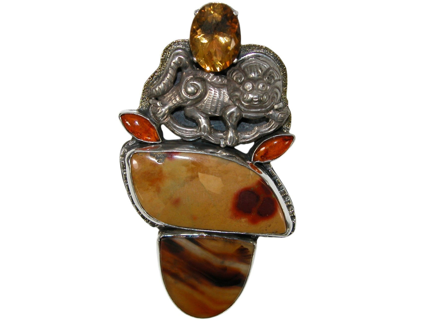39646 Antique Silver Foodog, Agate Pin / Pendant