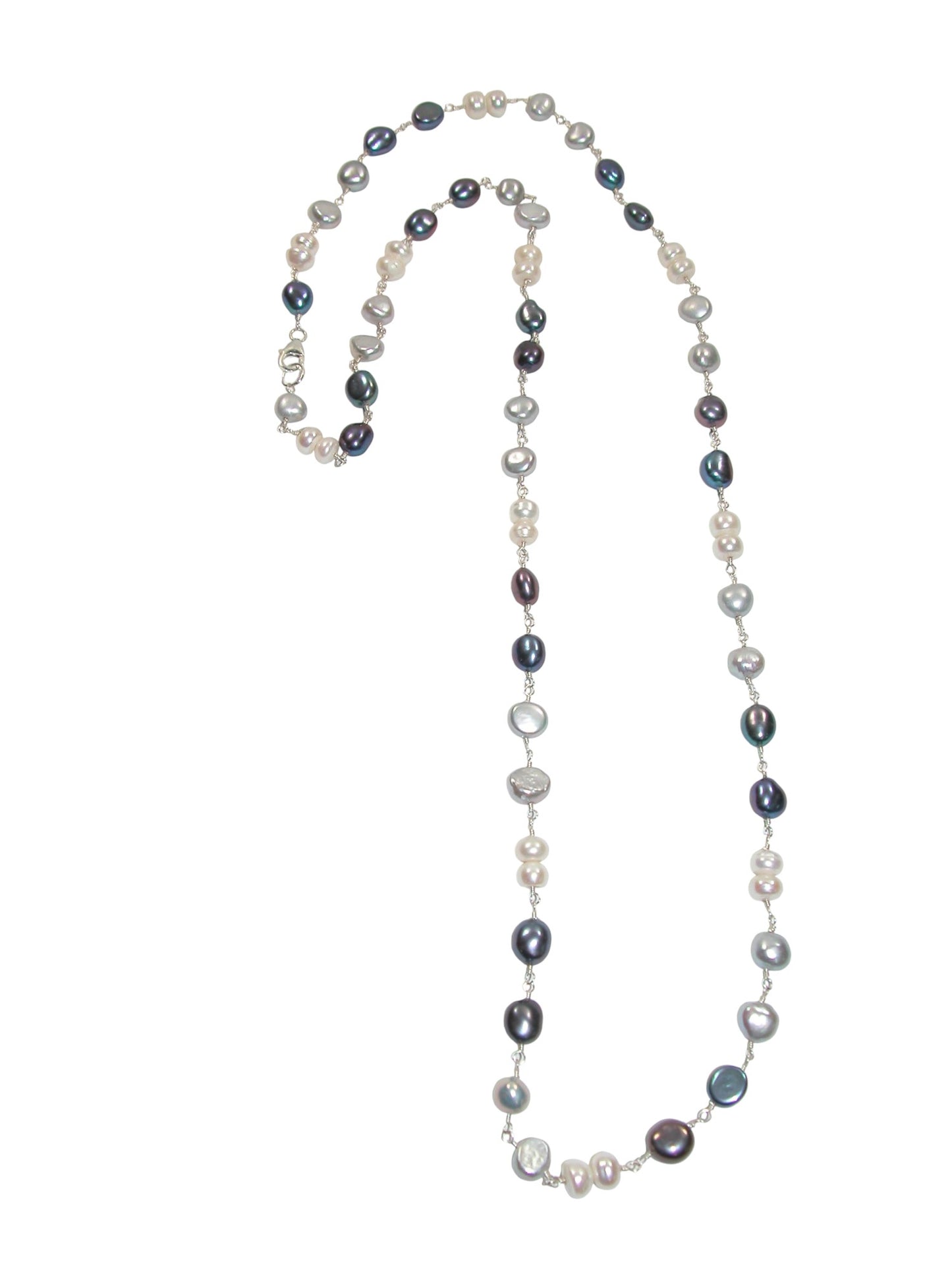 N5494 Grey Peacock White Pearl Jointed Necklace