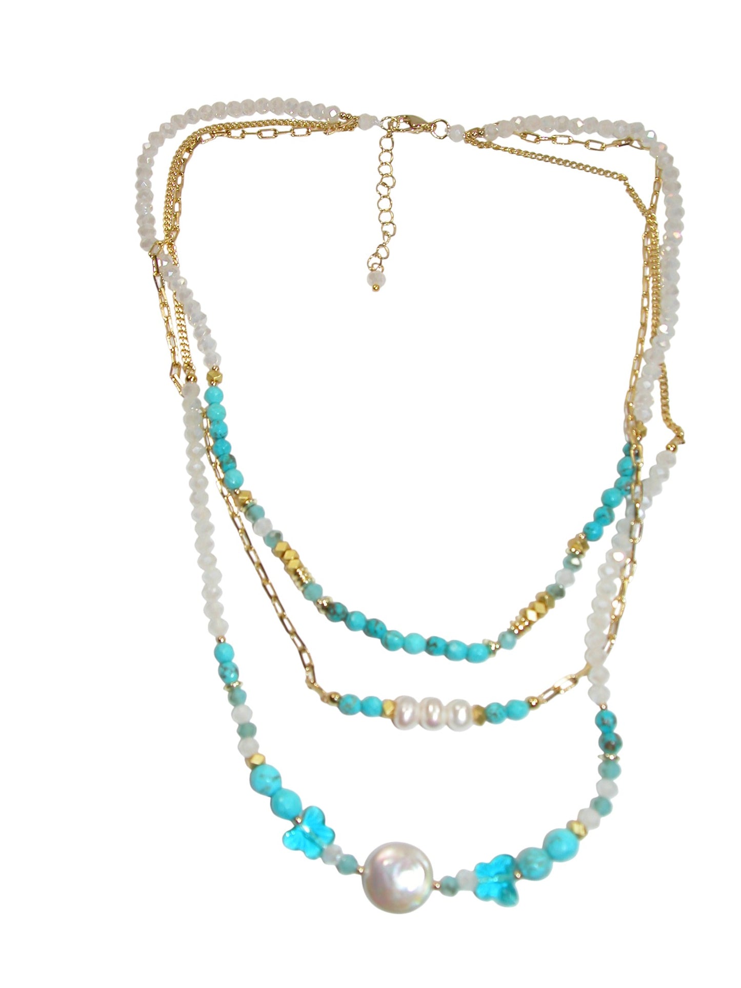 N5488 Turquoise Pearl 3 Strand Nesting Necklace