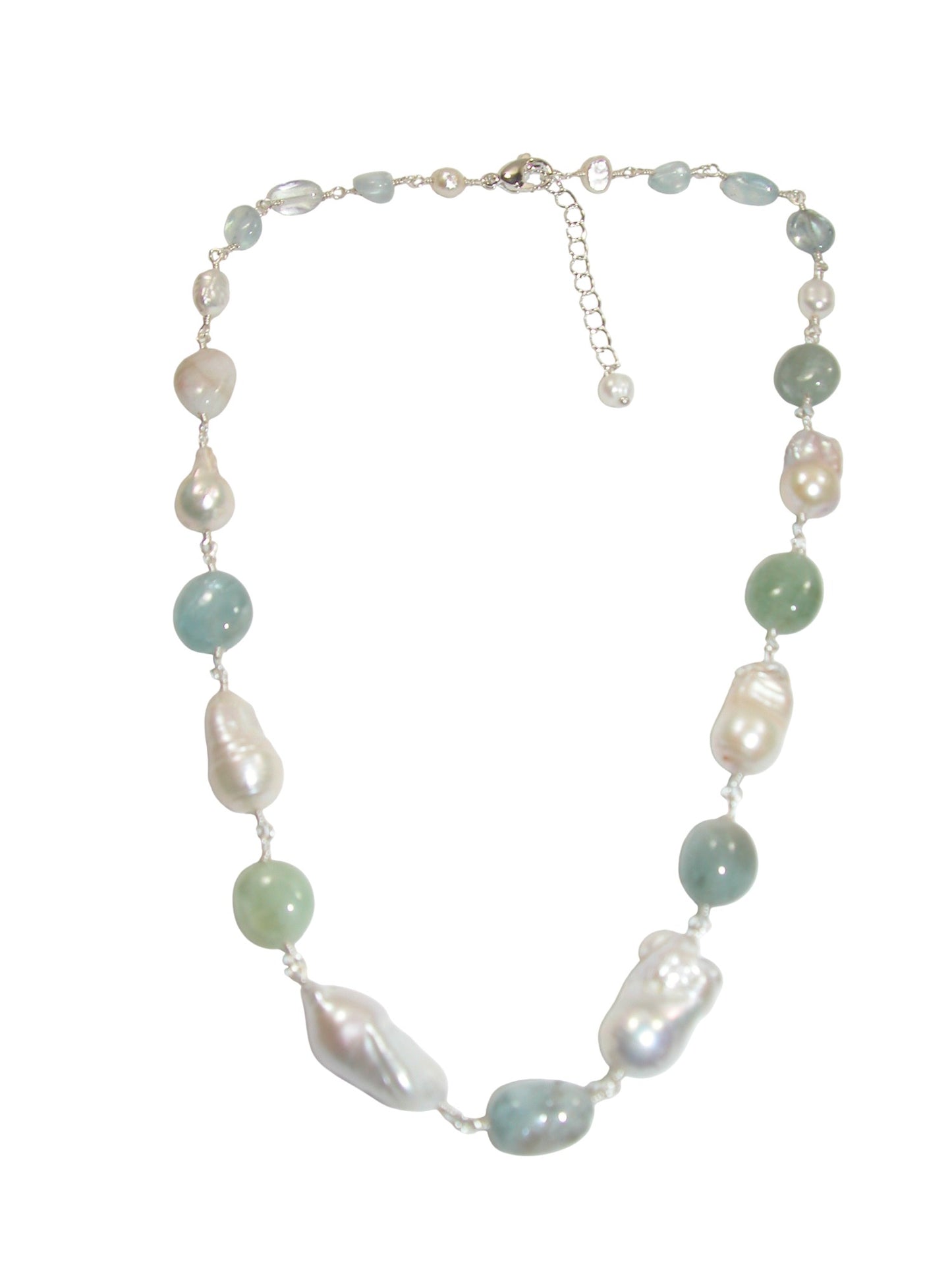 N5491 Aquamarine Pearl Short Jointed Necklace
