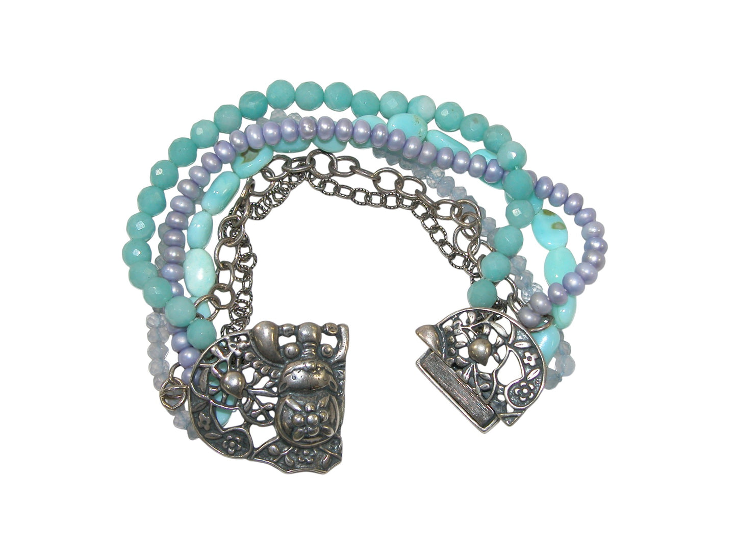 34428 Magnetic Clasp Amazonite, Freshwater Pearl, Peruvian Opal Bracelet