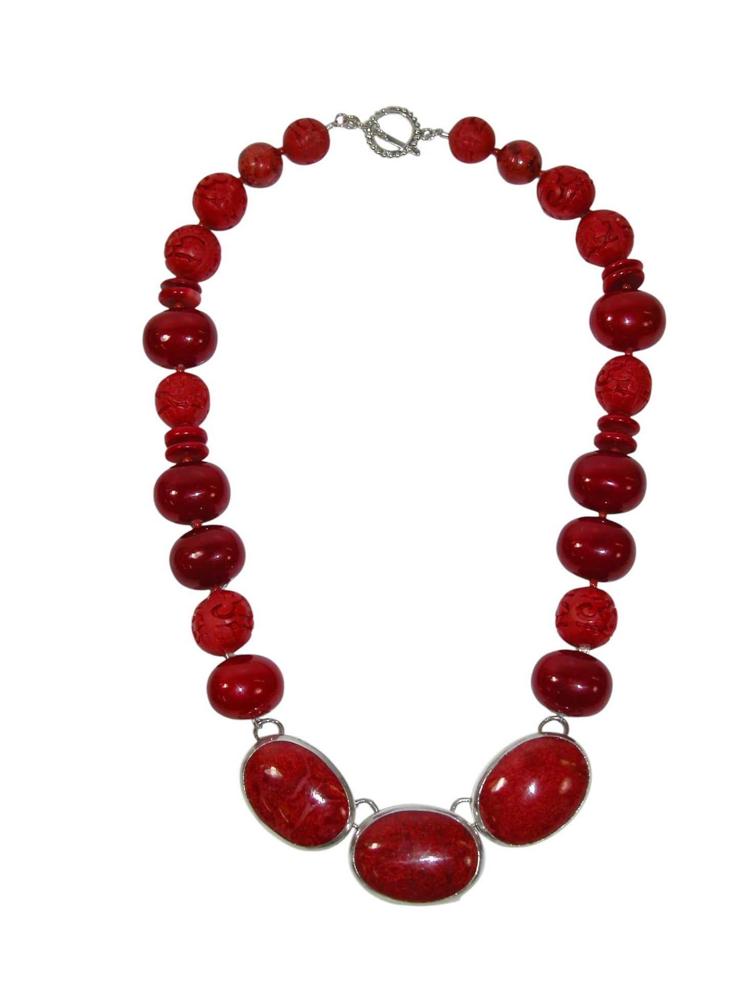 39595 Apple Coral, Cinnabar Necklace