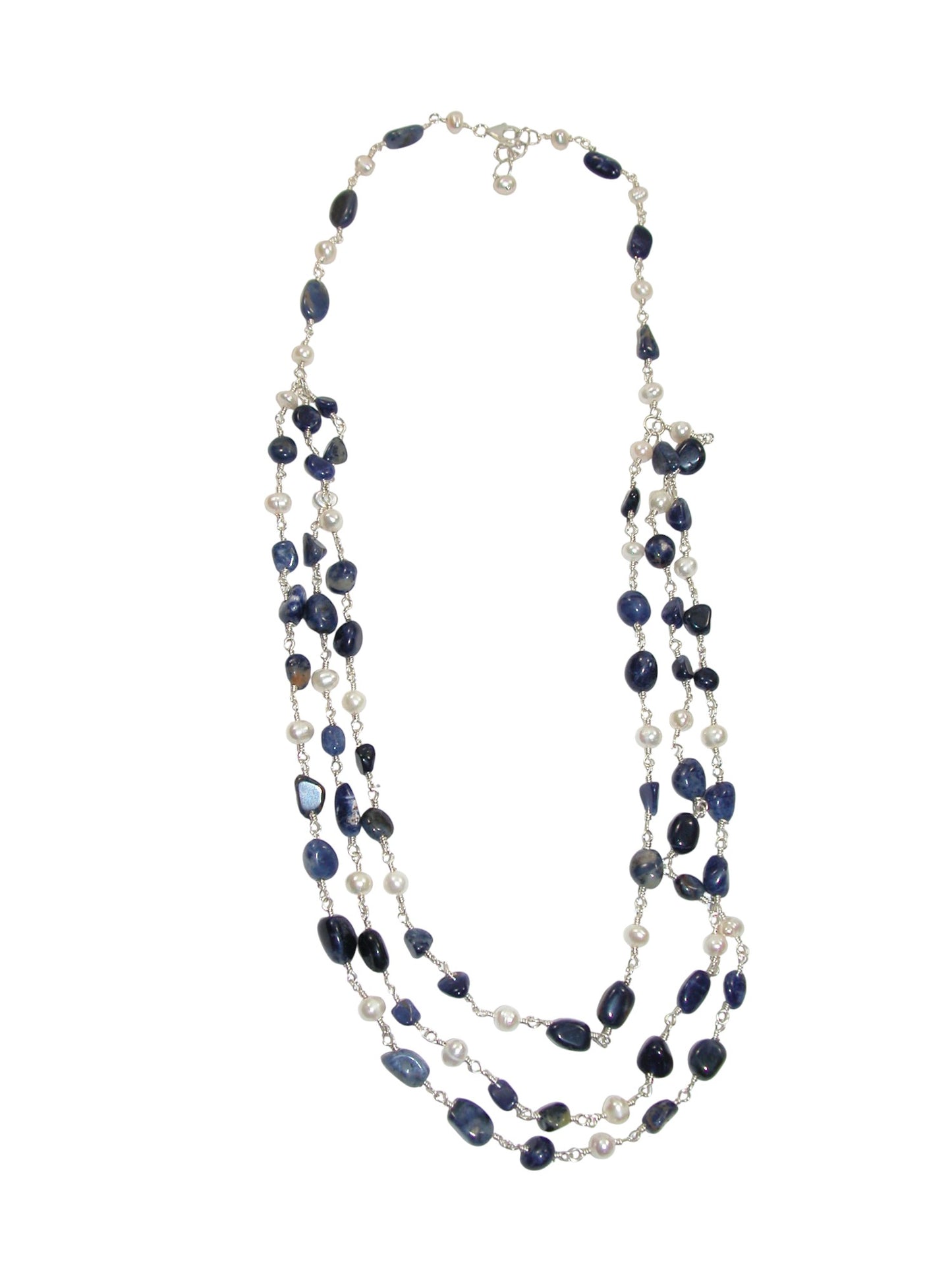 N5482 Sodalite Pearl 3 Strand Short Necklace