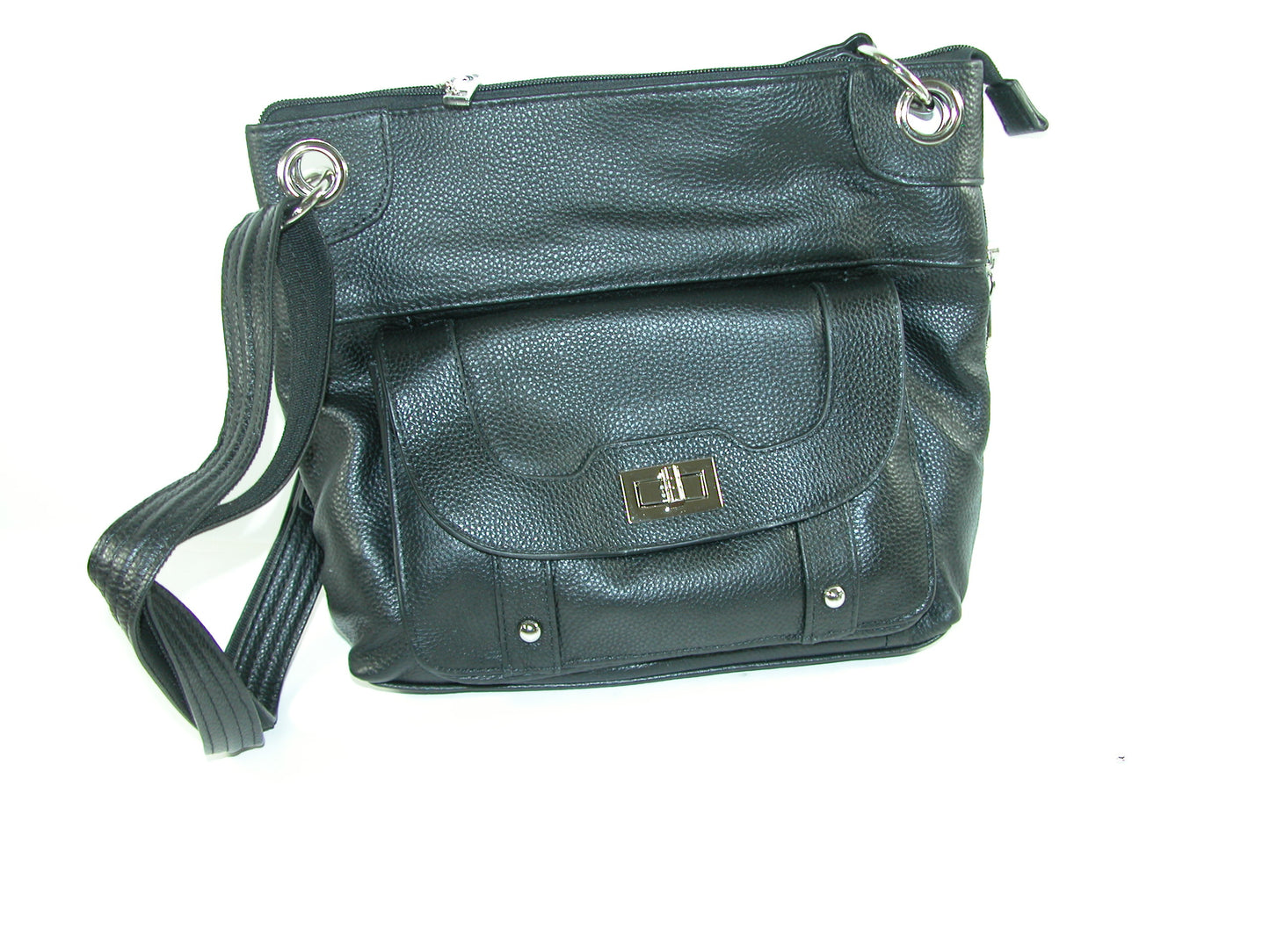 Black Leather Purse With Toggle Pocket Front GF3280