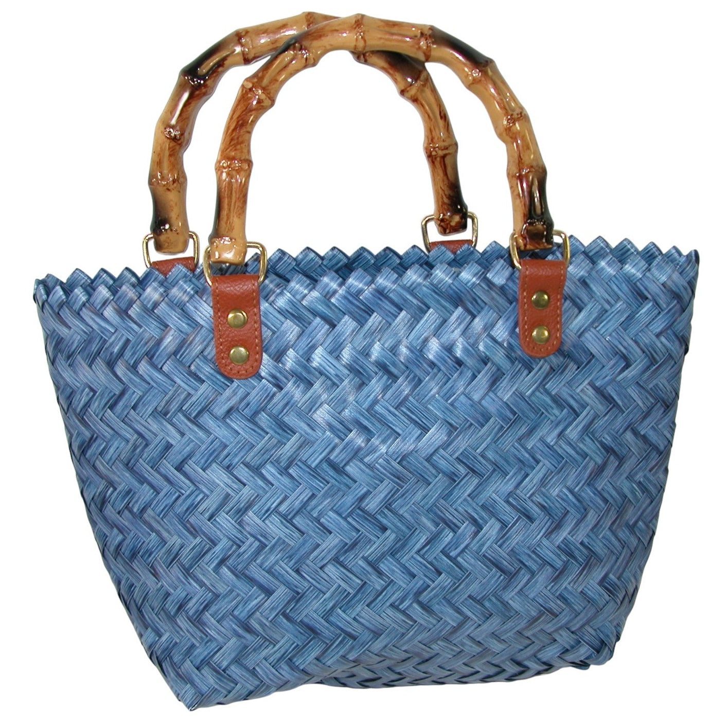 Blue Woven Handbag Bamboo Handle (GF4314)