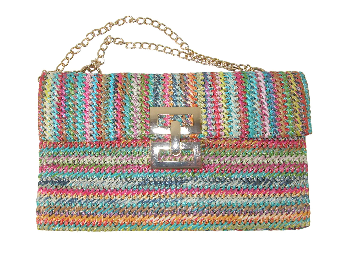 Multi Color Woven Clutch Handbag with Chain (GF4351)