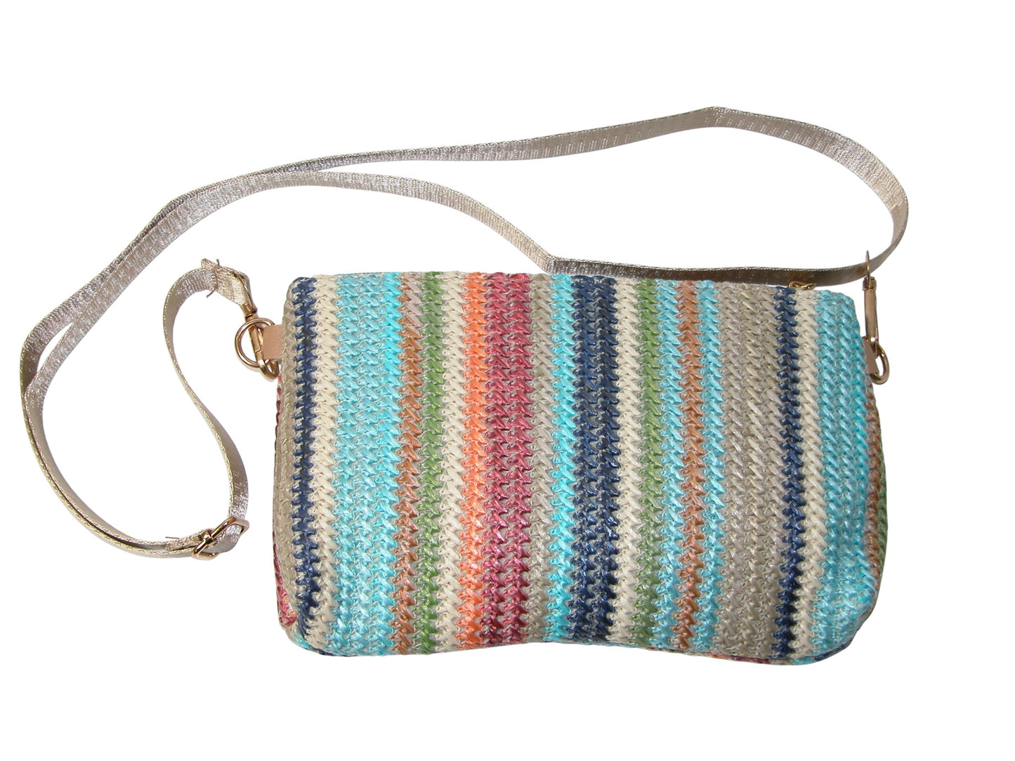 Multi Color Woven Clutch Handbag with Chain (GF4352)
