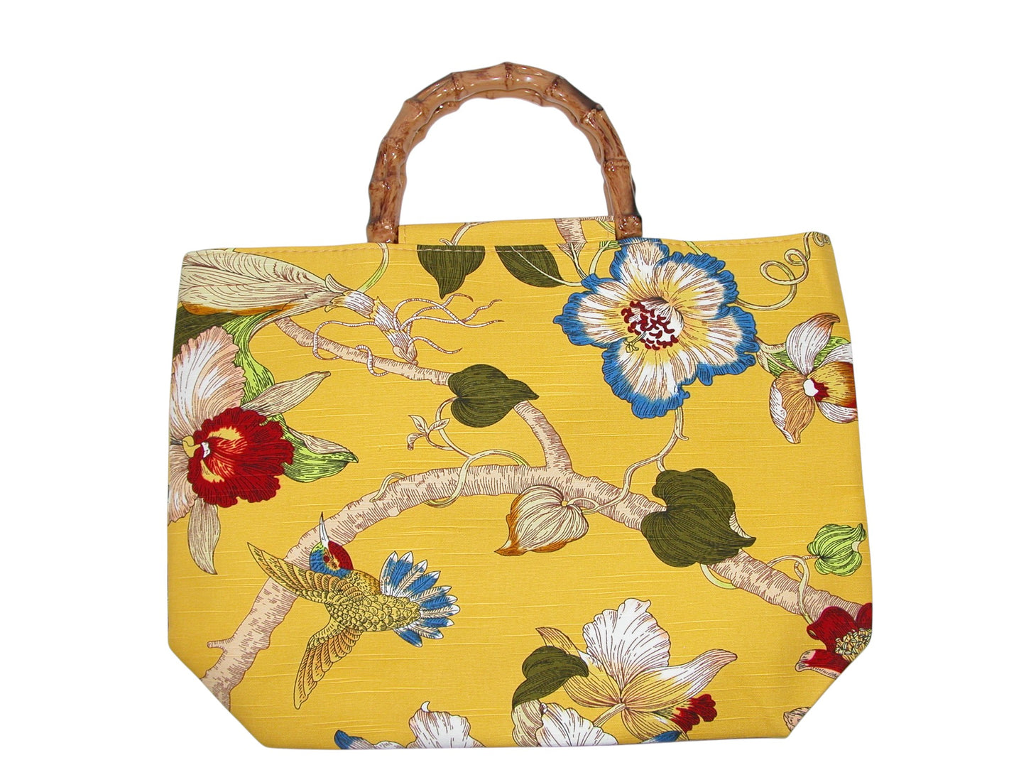 Yellow Floral Bamboo Handle Tote Handbag (GF4319)