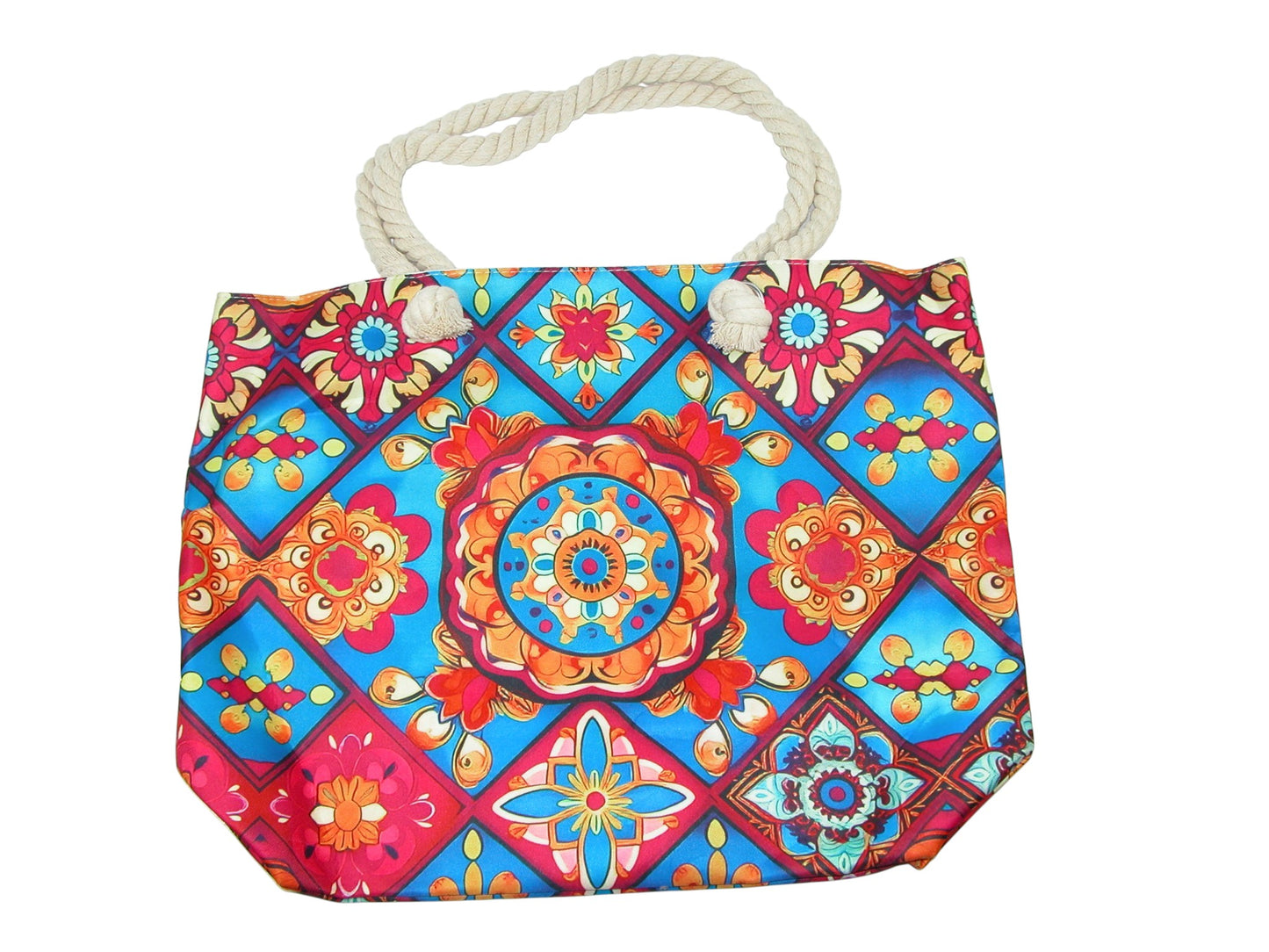 Blue and Red Tile Handbag Tote Rope Handle (GF4325)