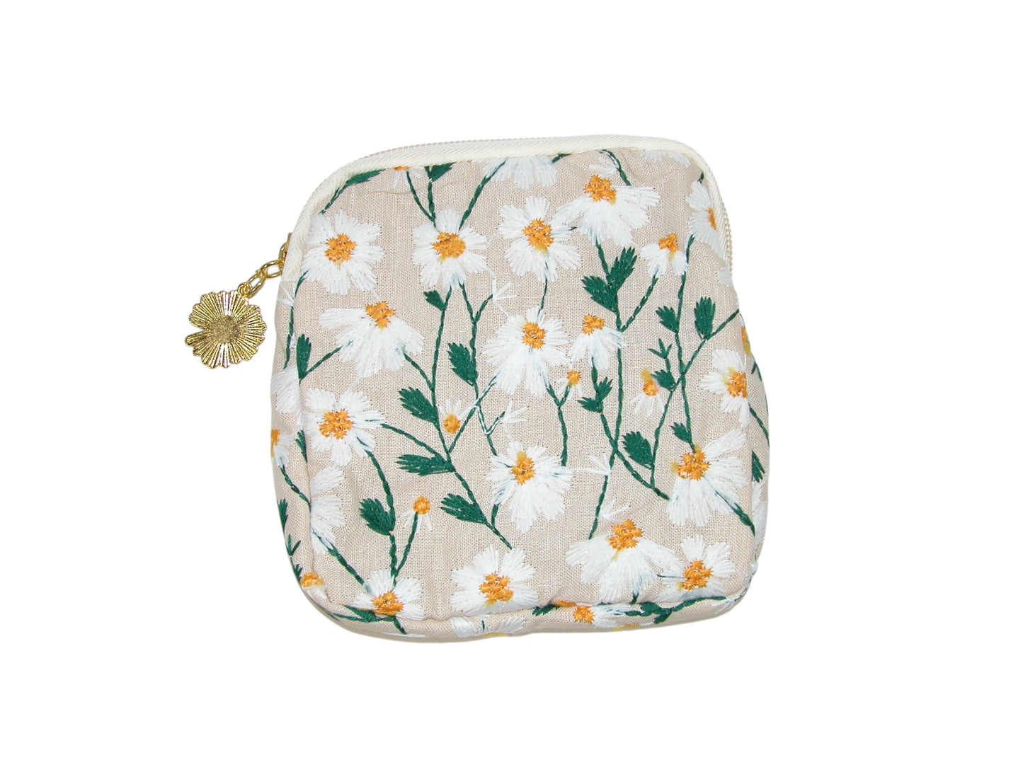 Embroidered White Floral Coin Purse Makeup Bag (GF4369)