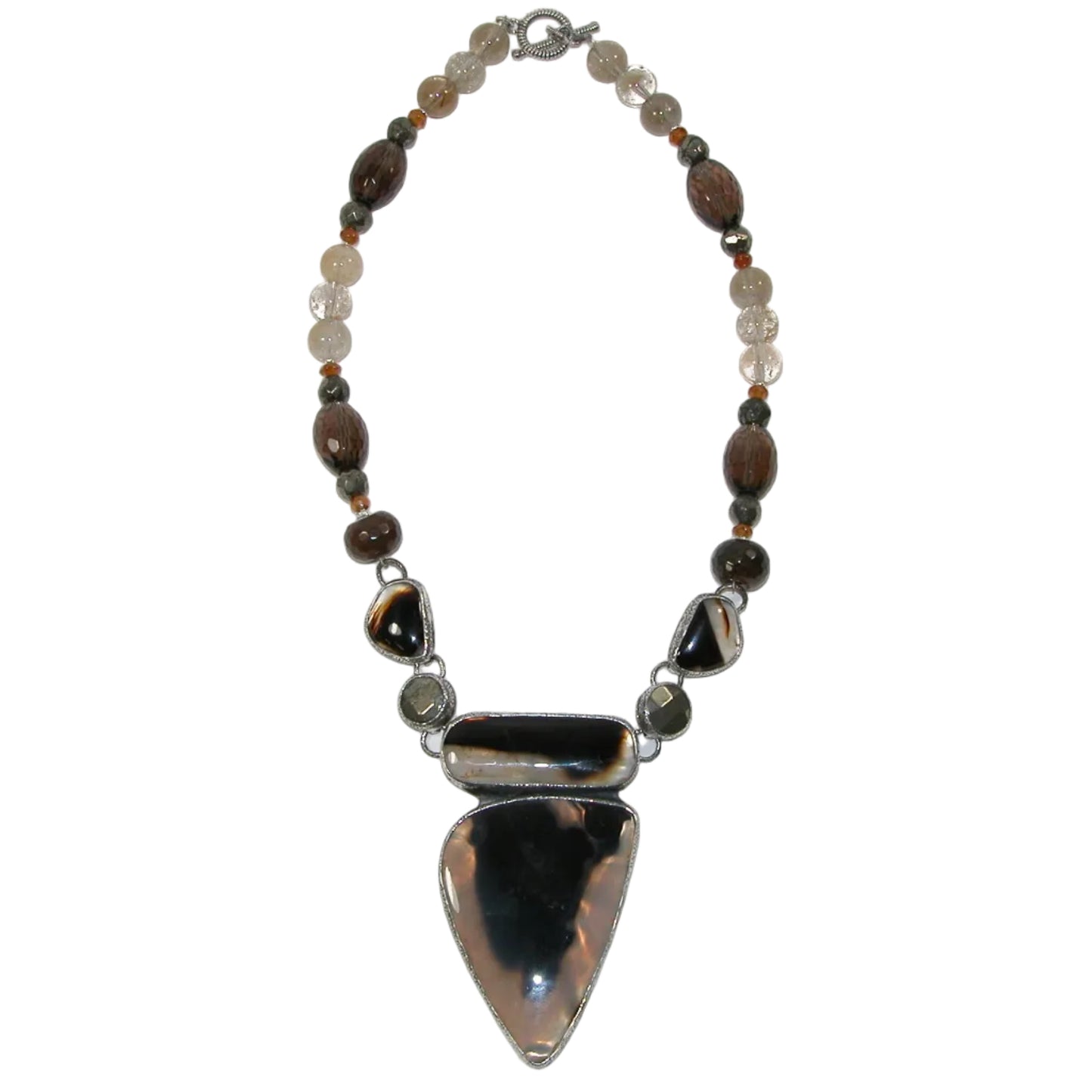 40181 Montanna Agate Pyrite Crystal Sterling Silver One of A Kind Necklace