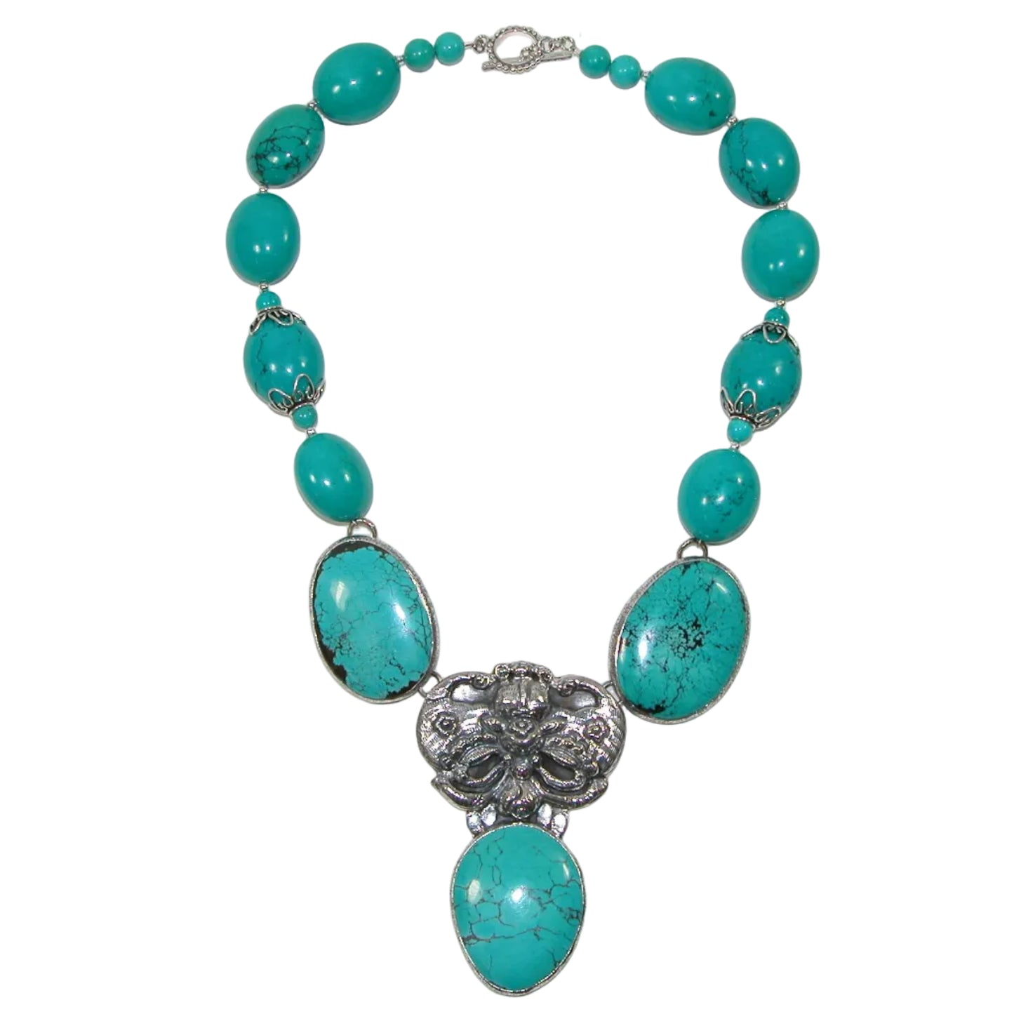 40183 Natural Turquoise Collar Sterling Silver Necklace